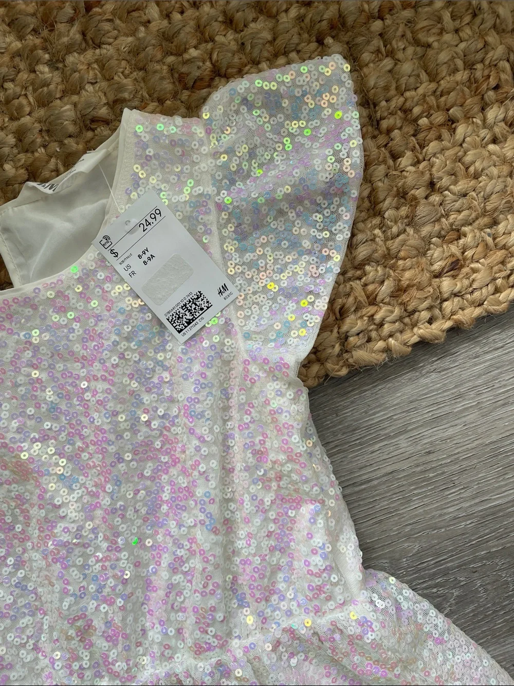 H&M White Iridescent Sequin Girls' Party Dress~size 8/9 years